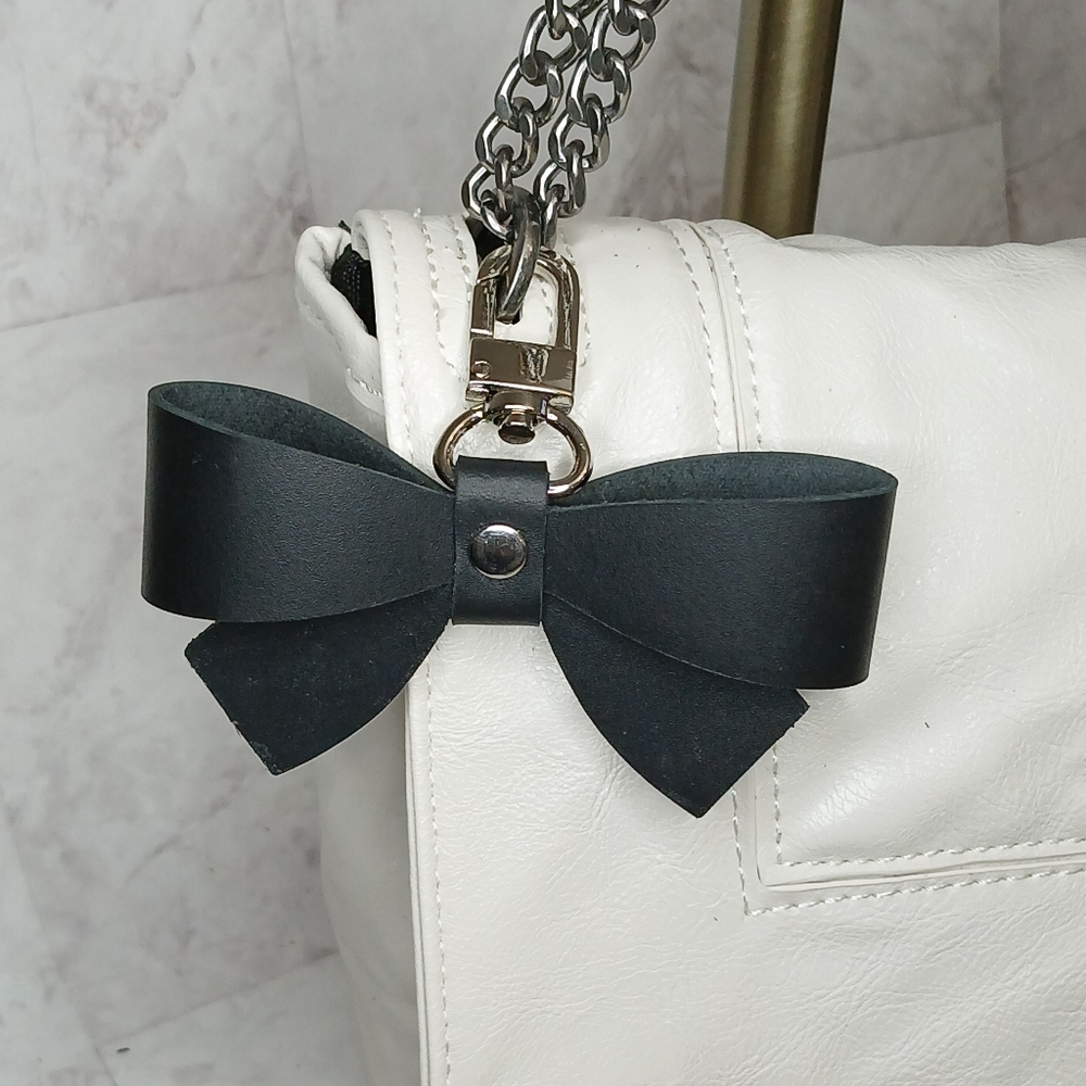 Black Leather Bow Handbag Charm